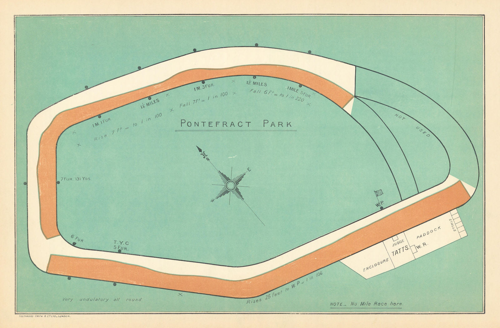 Pontefract Park racecourse, Yorkshire. BAYLES 1903 old antique map plan chart